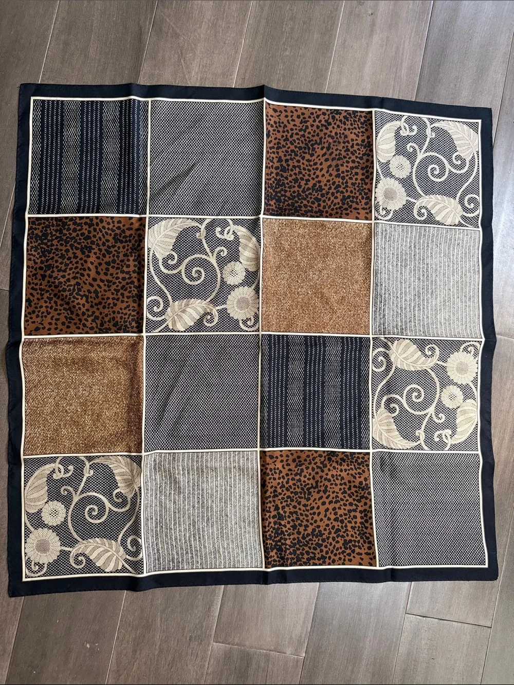 Talbots 100% Silk Patchwork Square Scarf - Leopard, Floral & Netting Print